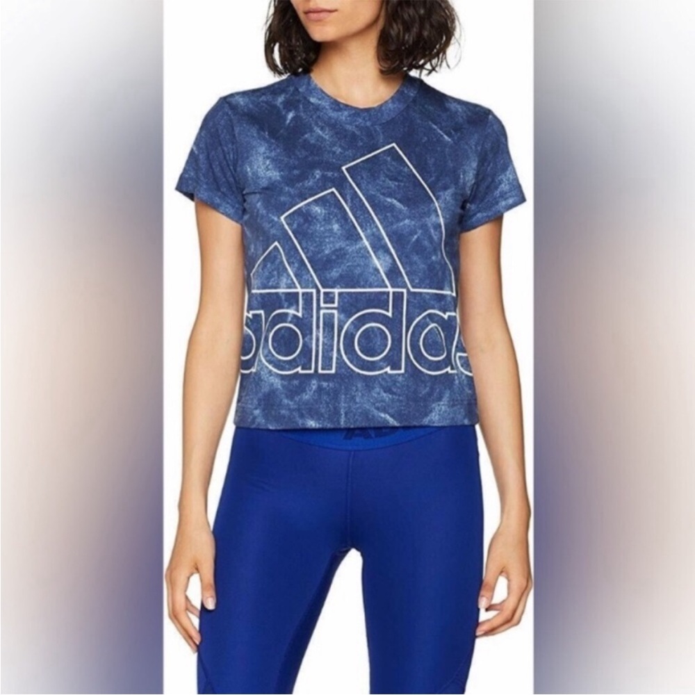 adidas Women's Blue Logo Graphic Tee